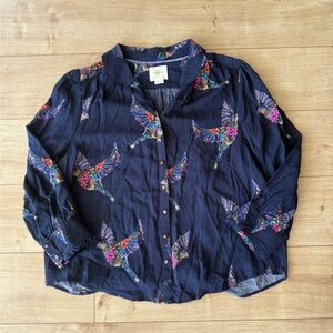 Maeve Anthropologie Bird Floral Button Up Shirt Small Boho Cottagecore